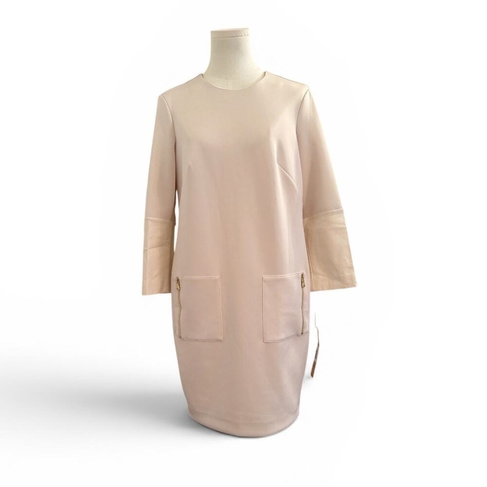 Rachel Roy Cream Zip Pocket Dress Leather Arms NWT S
